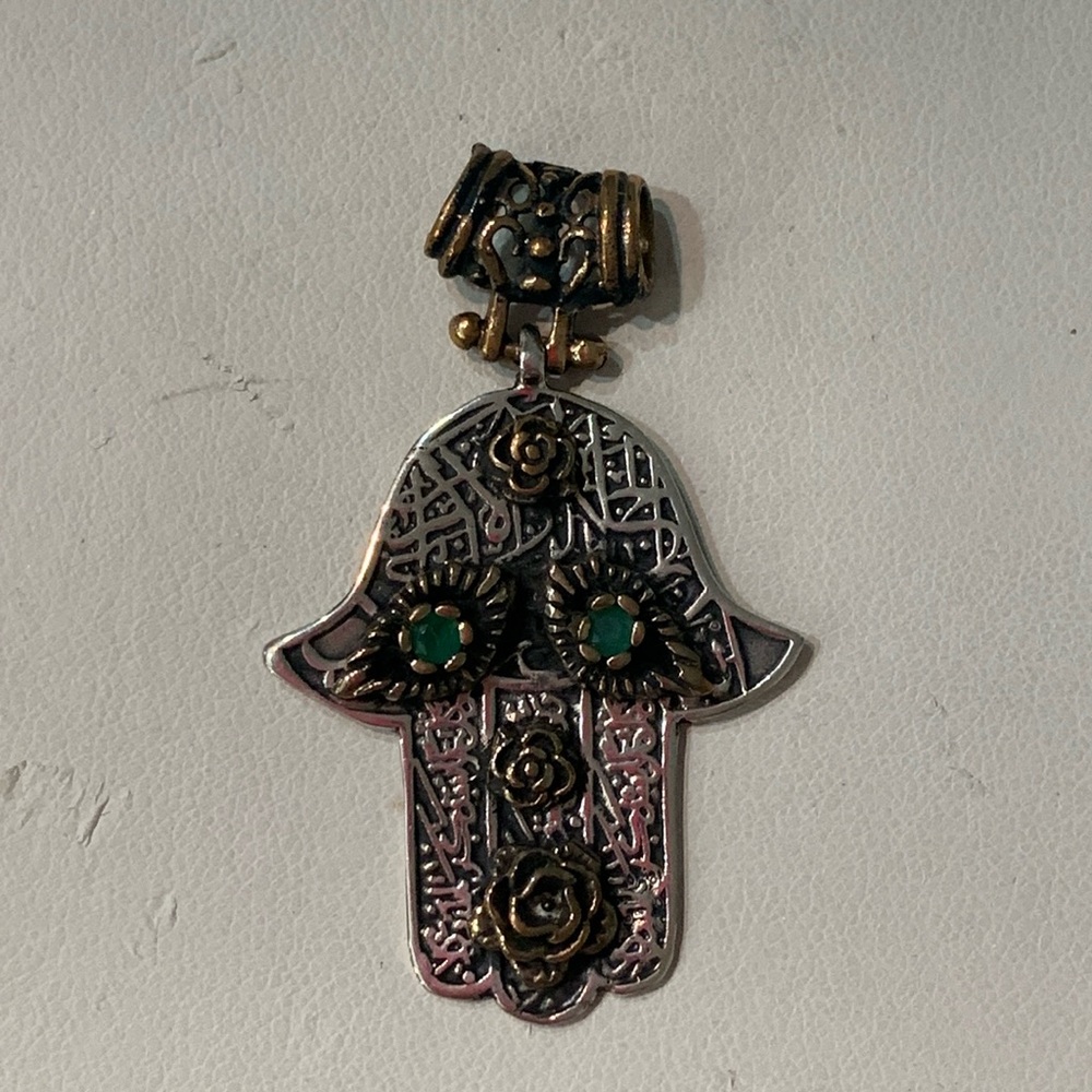 Vintage Sterling Silver and Brass Hamsa Pendant